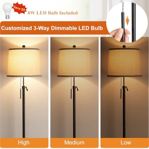 Floor Lamps for Living Room, Black Floor Lamp Adjustable Height Standing Lamp, Dimmable Modern Tall Floor Lamp, alternate