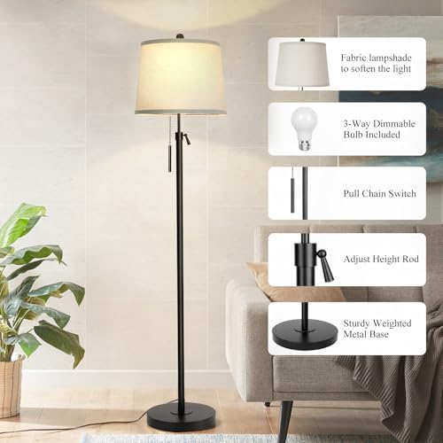 Floor Lamps for Living Room, Black Floor Lamp Adjustable Height Standing Lamp, Dimmable Modern Tall Floor Lamp, alternate