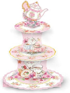 Floral 3-Tier Thick Cardboard Cupcake Stand Tea Party Birthday Decor in Pink a
