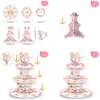 Floral 3-Tier Thick Cardboard Cupcake Stand Tea Party Birthday Decor in Pink a, alternate view 6
