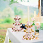 Floral 3-Tier Thick Cardboard Cupcake Stand Tea Party Birthday Decor in Pink a, alternate view 7