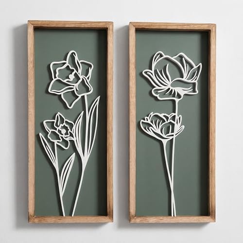Floral 3D Green Wall Art, Botanical Wall Decor, Set of 2