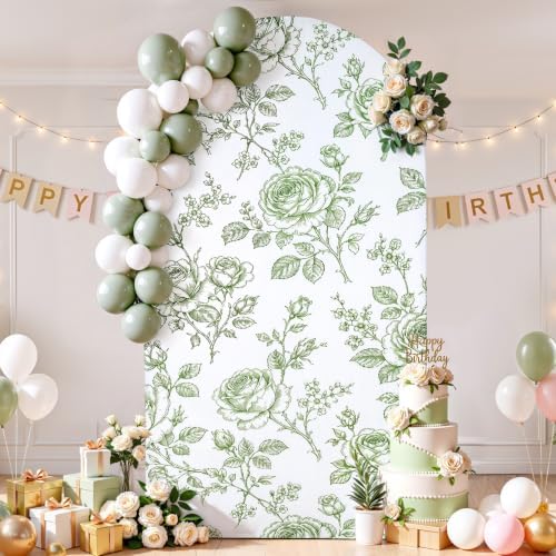 Floral Arch Backdrop Cover 7.2FT Sage Green Floral Arch Covers Stretchy in 7.2FT in Sage Green Floral, alternate view 2