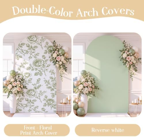 Floral Arch Backdrop Cover 7.2FT Sage Green Floral Arch Covers Stretchy in 7.2FT in Sage Green Floral, alternate view 4