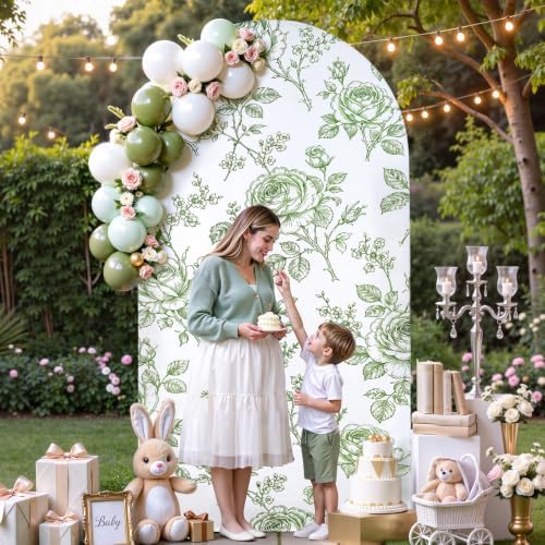 Floral Arch Backdrop Cover 7.2FT Sage Green Floral Arch Covers Stretchy in 7.2FT in Sage Green Floral, alternate view 7