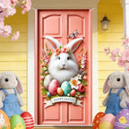 Floral Bunny Easter Door Cover 35x70 Inches Polyester in 35x70 Inches