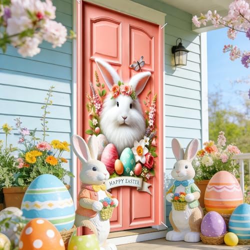 Floral Bunny Easter Door Cover 35x70 Inches Polyester in 35x70 Inches, alternate view 2