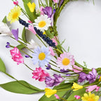 Floral Wreath with Daisy Wildflower Eucalyptus Leave and Berries Spring Summer Wreath for Front Door Wall, alternate view 2