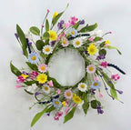Floral Wreath with Daisy Wildflower Eucalyptus Leave and Berries Spring Summer Wreath for Front Door Wall, alternate view 3