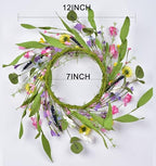 Floral Wreath with Daisy Wildflower Eucalyptus Leave and Berries Spring Summer Wreath for Front Door Wall, alternate view 5