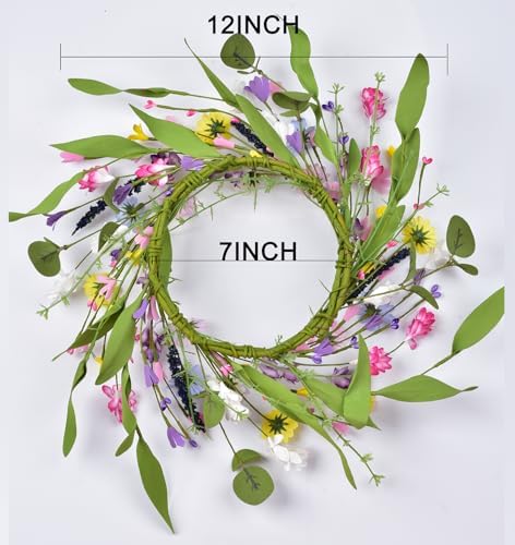 Floral Wreath with Daisy Wildflower Eucalyptus Leave and Berries Spring Summer Wreath for Front Door Wall, alternate view 5
