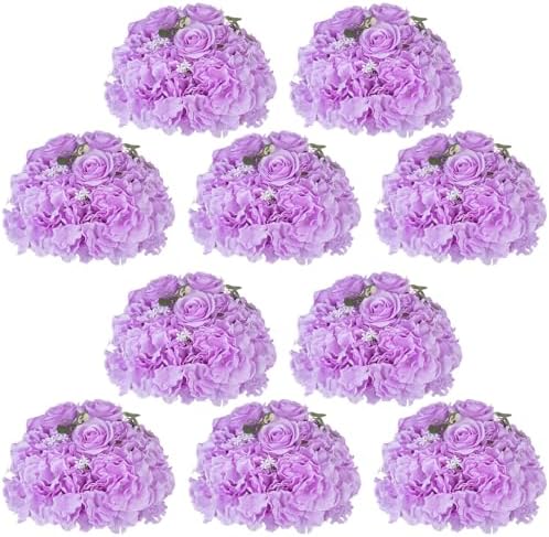 Flower Ball Arrangement Bouquet: 10 Pcs 11.8 inch Diameter Light Purple Rose Fake Flowers Balls for Wedding