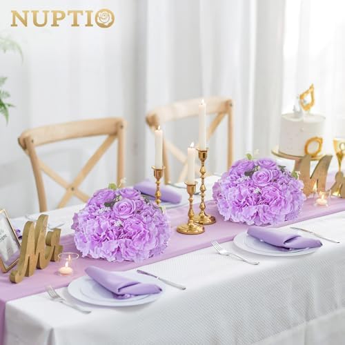 Flower Ball Arrangement Bouquet: 10 Pcs 11.8 inch Diameter Light Purple Rose Fake Flowers Balls for Wedding, alternate view 2