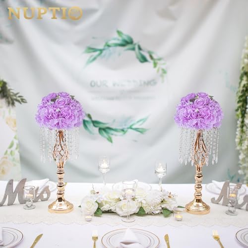 Flower Ball Arrangement Bouquet: 10 Pcs 11.8 inch Diameter Light Purple Rose Fake Flowers Balls for Wedding, alternate view 7