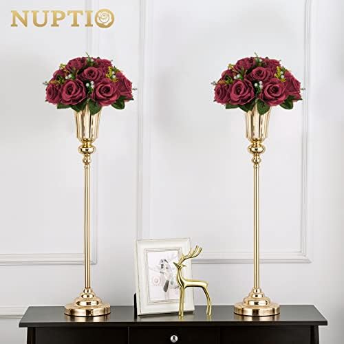 Flower Ball Arrangement Bouquet - 2 Pcs 9.5 inch Diameter Crimson Fake Flowers Roses Balls for Centerpieces, alternate view 4