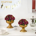 Flower Ball Arrangement Bouquet - 2 Pcs 9.5 inch Diameter Crimson Fake Flowers Roses Balls for Centerpieces, alternate view 5