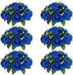 Flower Ball Arrangement Bouquet - 6 Pcs 9.5 inch Diameter Royal Blue Fake Flowers Roses Balls for Centerpieces