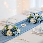 Flower Ball Centerpieces for Table 2 Pcs Fake Rose Centerpiece Flowers Dusty Blue Artificial Silk Floral, alternate view 2