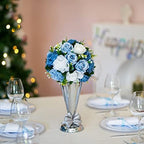 Flower Ball Centerpieces for Table 2 Pcs Fake Rose Centerpiece Flowers Dusty Blue Artificial Silk Floral, alternate view 3