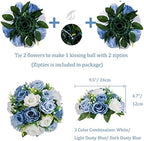 Flower Ball Centerpieces for Table 2 Pcs Fake Rose Centerpiece Flowers Dusty Blue Artificial Silk Floral, alternate view 4