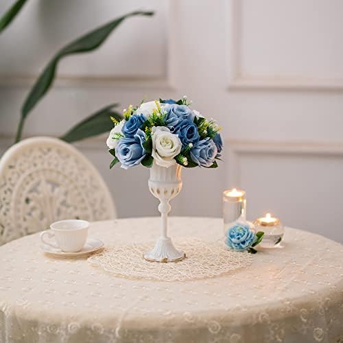 Flower Ball Centerpieces for Table 2 Pcs Fake Rose Centerpiece Flowers Dusty Blue Artificial Silk Floral, alternate view 6