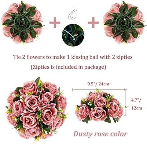 Flower Ball Centerpieces for Wedding: 10 Pcs Dusty Pink Fake Roses in 20.5"x11 " in Dusty Rose, alternate view 4