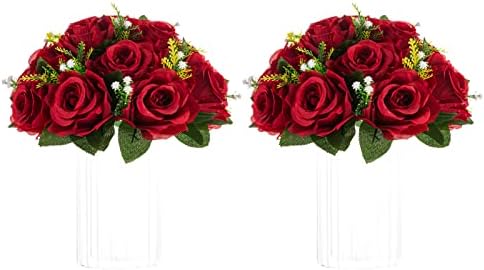 Flower Ball for Wedding Table Centerpieces, 2 Pcs Artificial Roses in Crimson