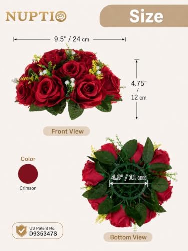 Flower Ball for Wedding Table Centerpieces, 2 Pcs Artificial Roses in Crimson, alternate view 3