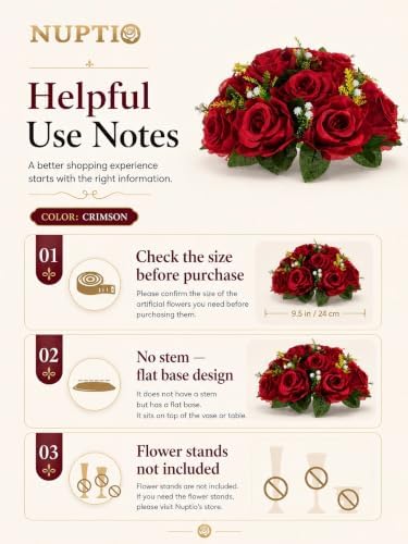 Flower Ball for Wedding Table Centerpieces, 2 Pcs Artificial Roses in Crimson, alternate view 5