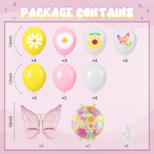 Flower Balloons, Pink Yellow Daisy Balloon with Butterfly Foil Balloon, alternate view 3