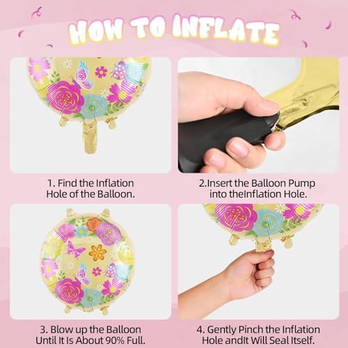 Flower Balloons, Pink Yellow Daisy Balloon with Butterfly Foil Balloon, alternate view 4