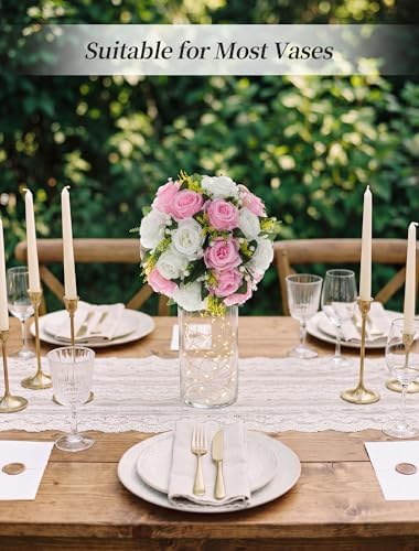 Flower Balls Centerpieces for Table: 6 Pcs Pink White Faux Roses in 9.5"x4.75" in Pink & White, alternate view 4