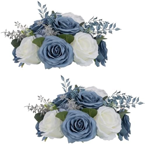 Flower Balls for Centerpieces, Dusty Blue & White Artificial Rose in Dusty Blue & White