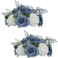 Flower Balls for Centerpieces, Dusty Blue & White Artificial Rose in Dusty Blue & White