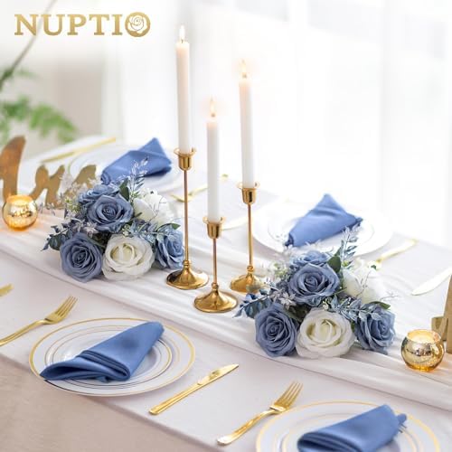 Flower Balls for Centerpieces, Dusty Blue & White Artificial Rose in Dusty Blue & White, alternate view 2