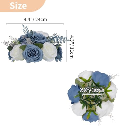 Flower Balls for Centerpieces, Dusty Blue & White Artificial Rose in Dusty Blue & White, alternate view 3