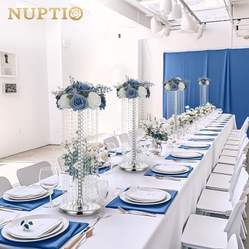 Flower Balls for Centerpieces, Dusty Blue & White Artificial Rose in Dusty Blue & White, alternate view 4