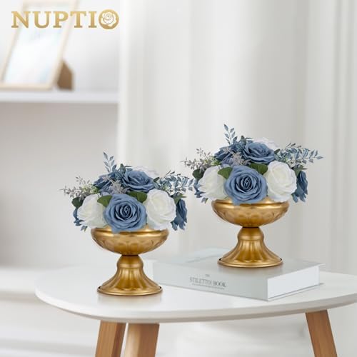 Flower Balls for Centerpieces, Dusty Blue & White Artificial Rose in Dusty Blue & White, alternate view 5