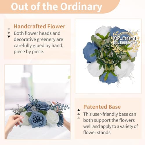Flower Balls for Centerpieces, Dusty Blue & White Artificial Rose in Dusty Blue & White, alternate view 6