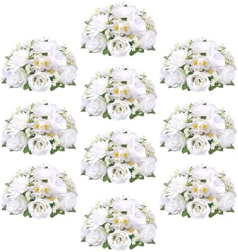 Flower Balls for Centerpieces Tables: 10 PCS White Flowers for Centerpieces in White