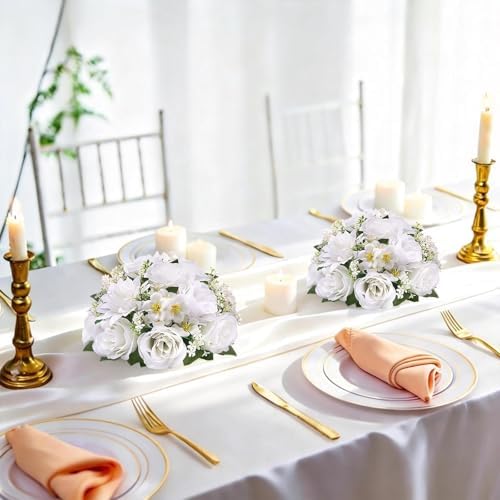 Flower Balls for Centerpieces Tables: 10 PCS White Flowers for Centerpieces in White, alternate view 2