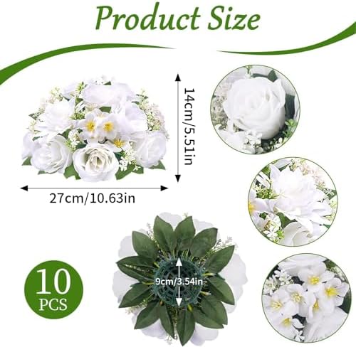 Flower Balls for Centerpieces Tables: 10 PCS White Flowers for Centerpieces in White, alternate view 3