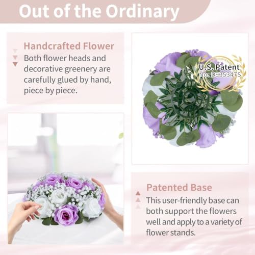 Flower Balls for Table Centerpieces: Purple & White Artificial Rose in Lilac, alternate view 5
