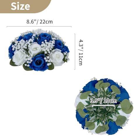 Flower Balls for Table Centerpieces: Royal Blue & White Fake Rose in Royal Blue, alternate view 3