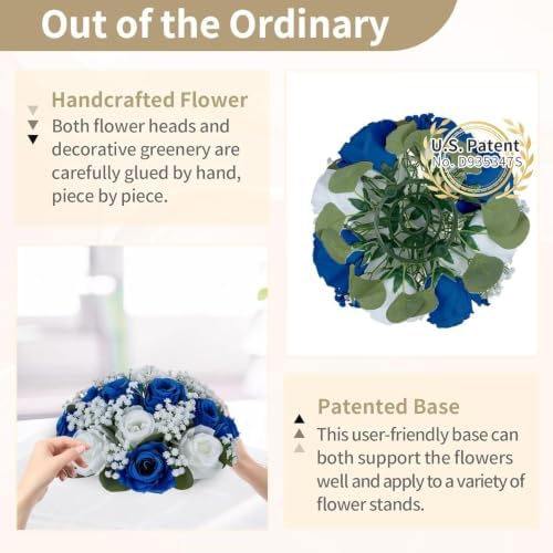 Flower Balls for Table Centerpieces: Royal Blue & White Fake Rose in Royal Blue, alternate view 5
