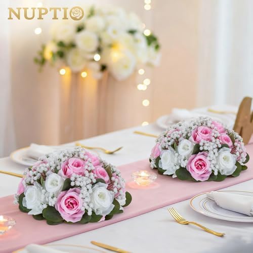 Flower Balls for Table Centerpieces: White & Pink Artificial Flowers in Pink, alternate view 4