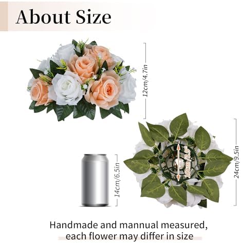 Flower Balls for Wedding Centerpieces: 10pcs 9.5 Inch Fake Rose in 9.5"x4.75" in Peach Fuzz & White, alternate view 3