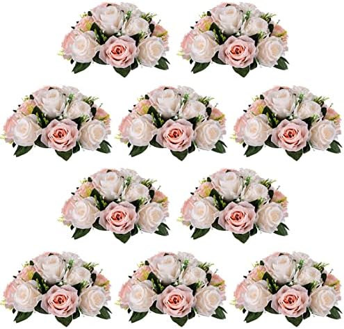 Flower Balls for Wedding Centrepieces - 10 Pcs 9.5in Diameter Artificial Flower Ball Arrangement Bouquet Peachy