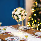 Flower Balls Table Rose Centerpieces: 2 Pcs Fake Flowers Champagne White in 5.9’’(H) in Peach Champagne & White, alternate