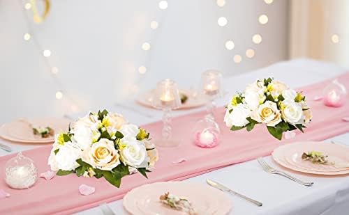 Flower Balls Table Rose Centerpieces: 2 Pcs Fake Flowers Champagne White in 5.9’’(H) in Peach Champagne & White, alternate